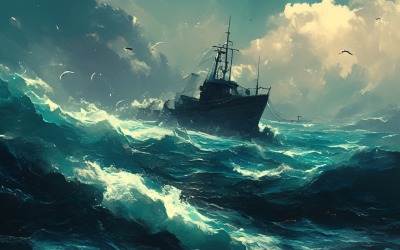 船, 沈没, 嵐